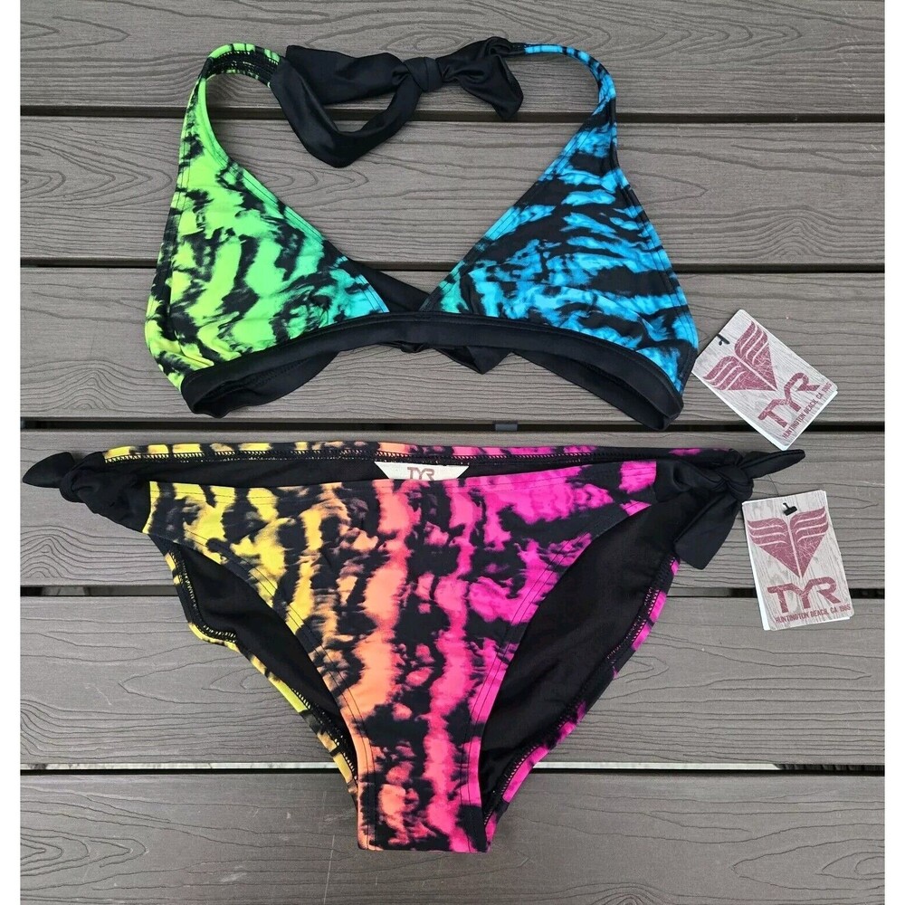 TYR Womens  Halter Padded Top (XL)  With Tie Bottom (L) Mojave Tie Dye  NEW